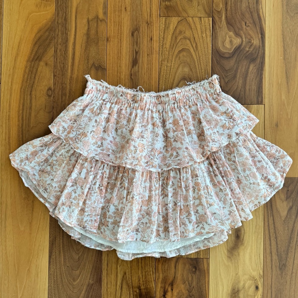 Love Shack Fancy Cotton Tiered Dorin Ruffle Mini Skirt in Vanilla Foam Size S - Picture 16 of 16